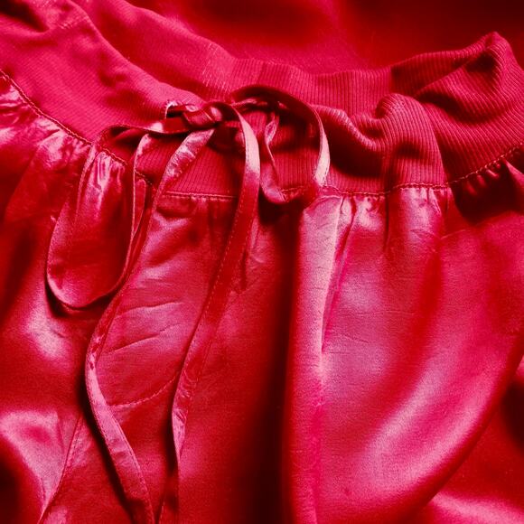 PJ Harlow Red Satin Lounge Pants Jolie SZ XS Ribbed Drawstring Straight Leg - Picture 5 of 9
